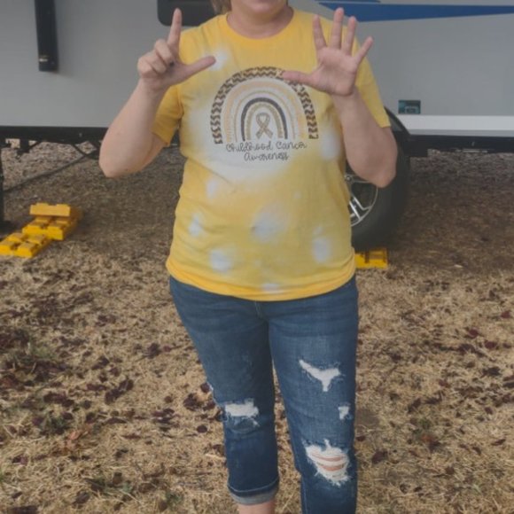 New Bella Canvas "Childhood Cancer Awareness' Bleached T- Shirt sz 2XL - Picture 3 of 4
